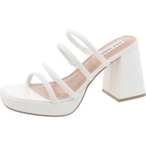 Steve Madden Observe White Strappy Block Heel Sandals
